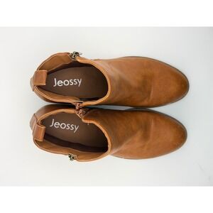 Jeossy Womens Tan Brown Faux Leather Ankle Boots Pointed Toe Booties DJY903 9.5